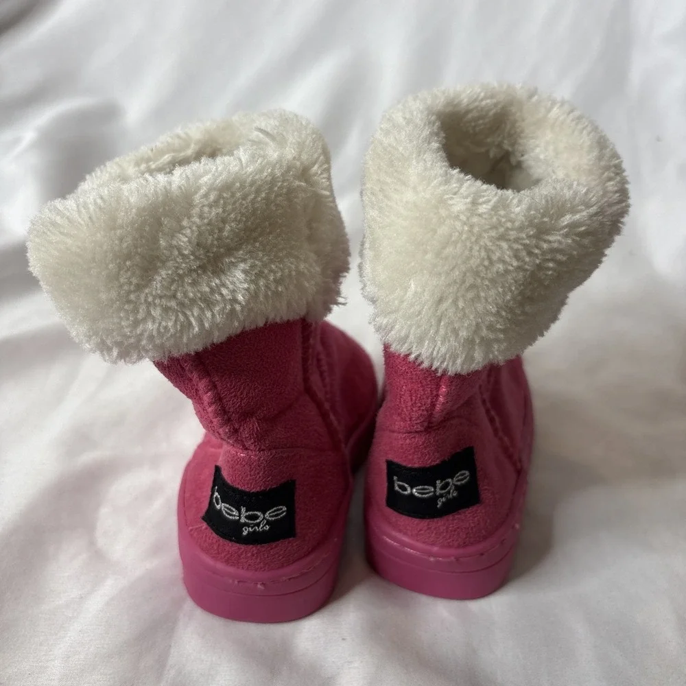 Bebe Girls‎ Toddler Size 5  Pink Faux Suede Faux-Fur  Slip On Boots